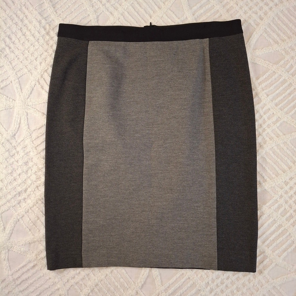 Ann Taylor Gray Black Colorblock Pencil Skirt Size 14 Ponte Knit Professional
